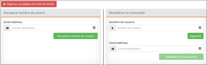 Retrieve User Name/Reset Password page