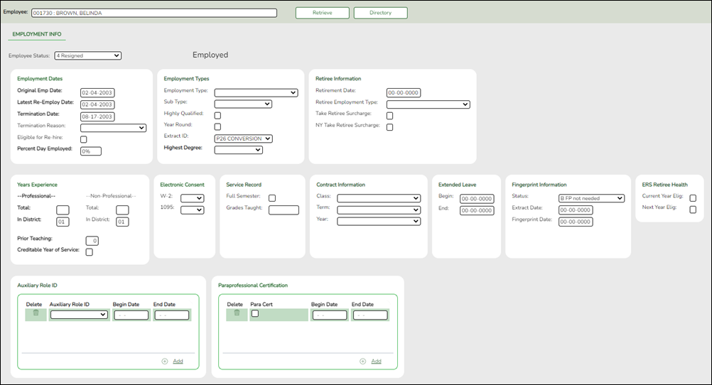 Employment Info tab with Class Roster elements highlighted