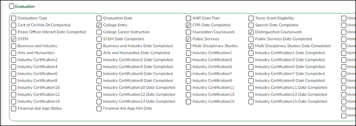 Create Registration Report page with Graduation fields highlighted