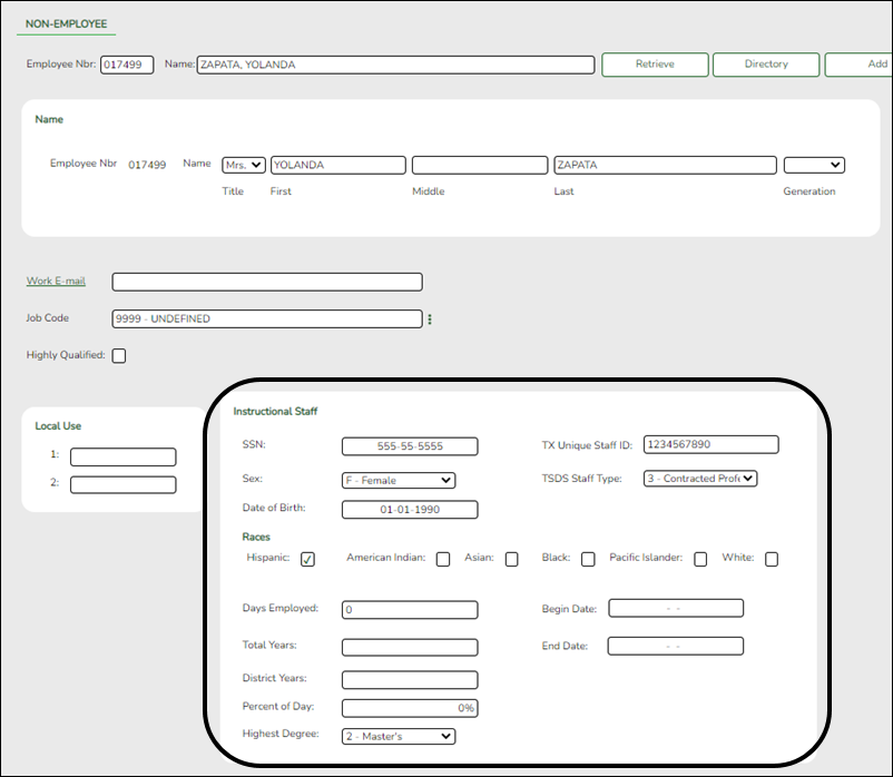 District Admin Non-Employee tab