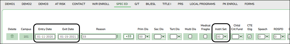 Registration Spec Ed tab