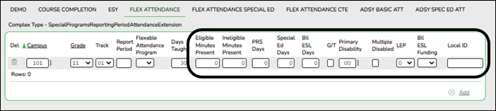 Flex Att tab with fields circled