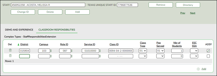 Classroom Responsibilities tab