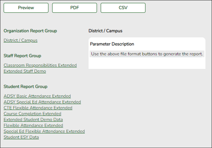 Extended Reports page