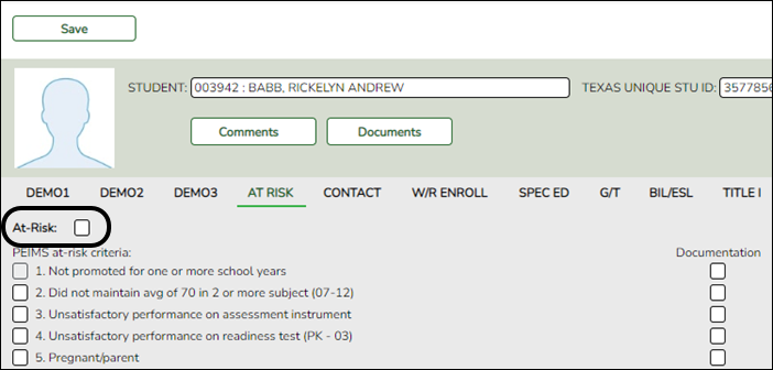 At Risk tab with At Risk field circled