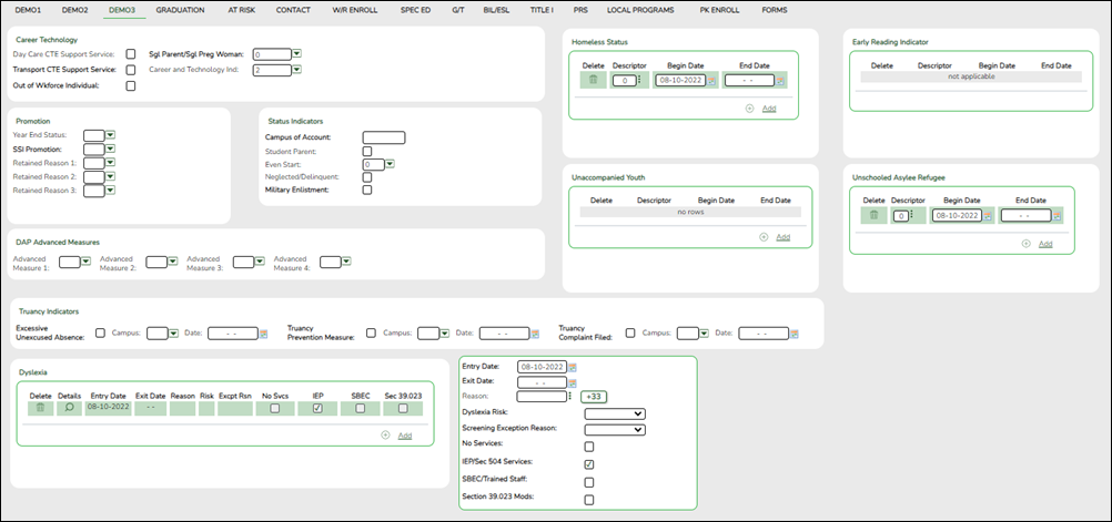 Demo3 tab with fields circled