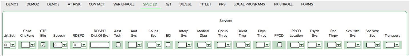 SpecEd tab with Entry/Exit dates highlighted