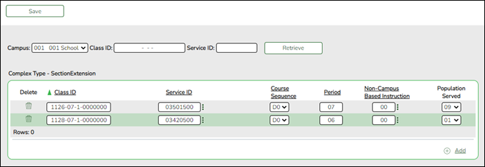 Course Section tab