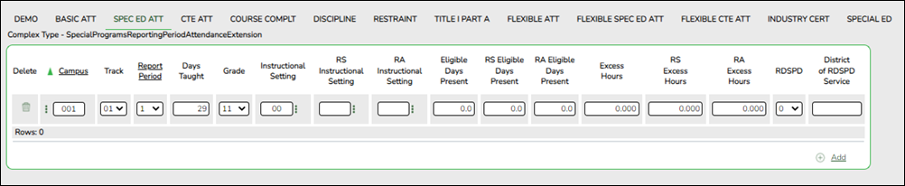 Student Special Ed Att tab