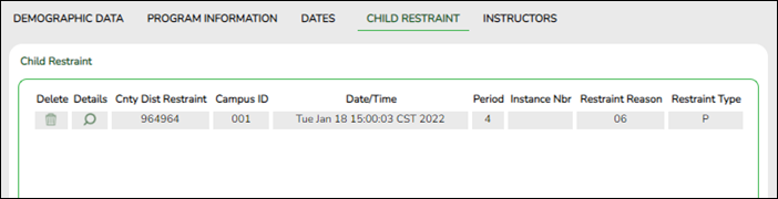 Special Ed Child Restraint tab