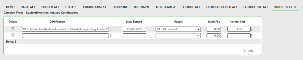 Industry Cert tab