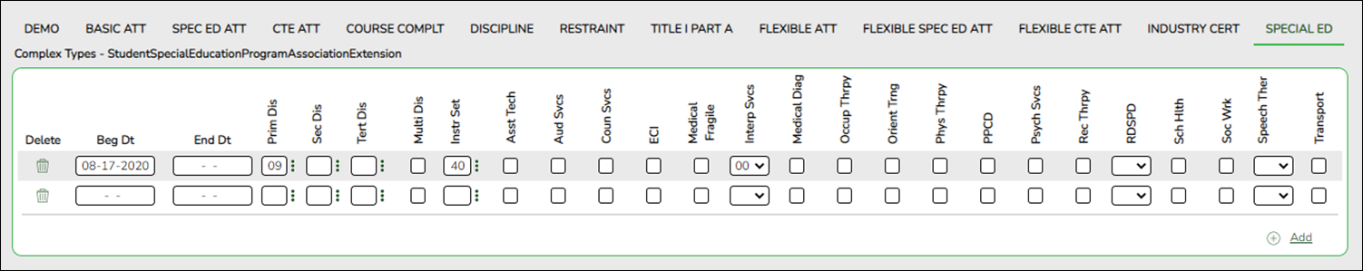 Special Ed tab