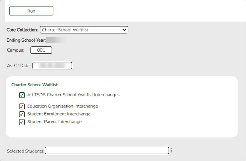 Core Collection Interchange utility with Charter School Waitlist selected