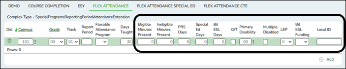 Flex Att tab with fields circled Flex Att tab with fields circled