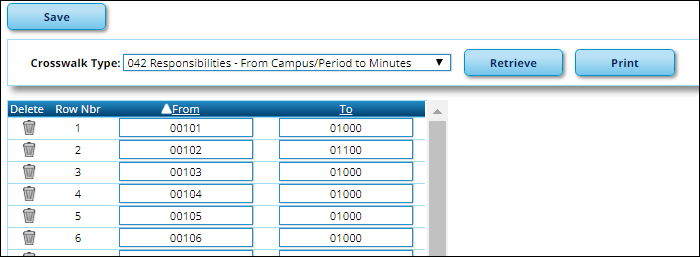 snippet of Crosswalks page with 042 table selected