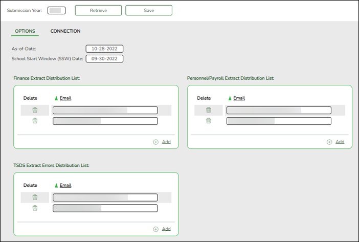 District Admin TSDS Options screen