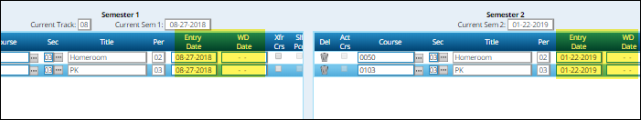 Crs Assign tab with StudentSectionAssociation elements highlighted
