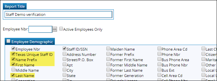 snippet of Create HR Report with ECDS elements highlighted
