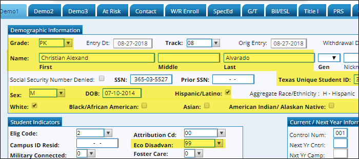 Demo1 tab with ECDS elements highlighted Demo1 tab with ECDS elements highlighted