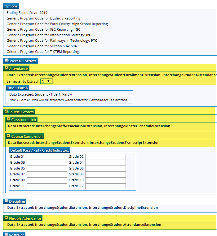 Summer Extract with ECDS PK options selected