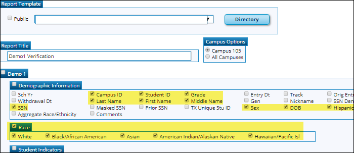 snippet of Create Registration Report with ECDS elements highlighted snippet of Create Registration Report with ECDS elements highlighted