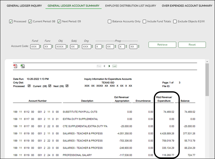 General Ledger Account Summary