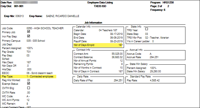 HRS1250 - Employee Data Listing report - page 2