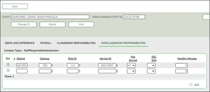 Fall Staff Nonclassroom Responsibilities maintenance page