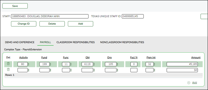 Fall Staff Payroll maintenance page