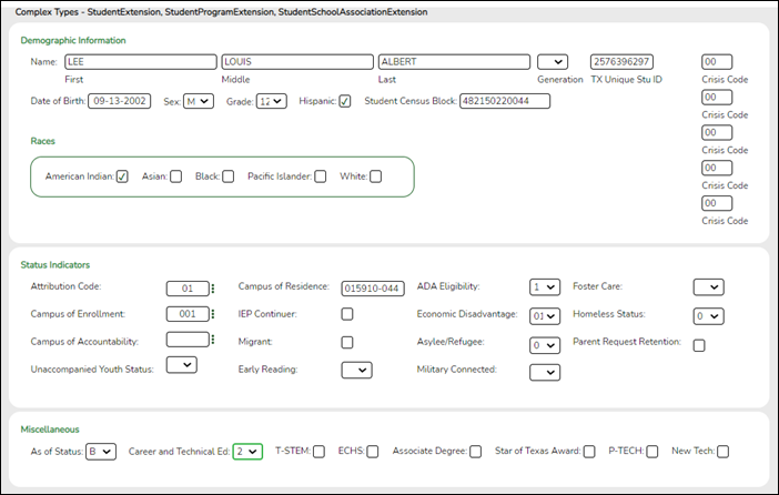 Fall Student Maintenance Demo tab