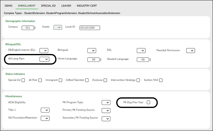 Fall Student Maintenance Enrollment tab