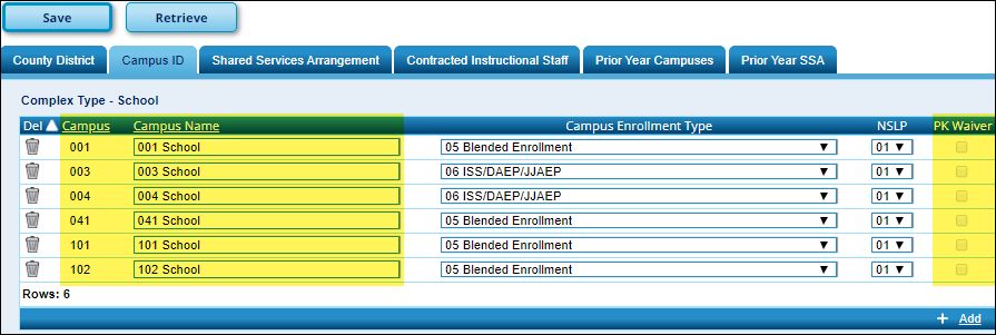 State Reporting > Maintenance > Organization > Campus ID