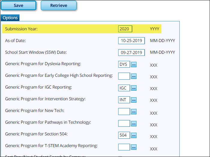 State Reporting Options tab State Reporting Options tab