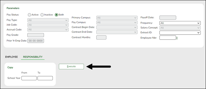 Responsibility tab with From and To fields highlighted