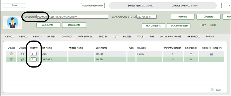 Registration Contact tab