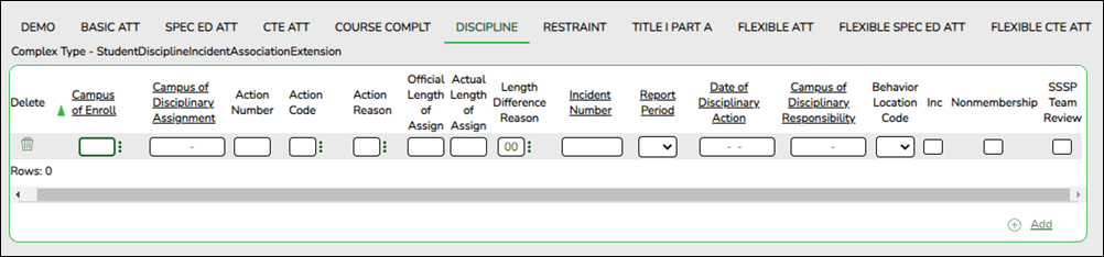 Student Discipline tab