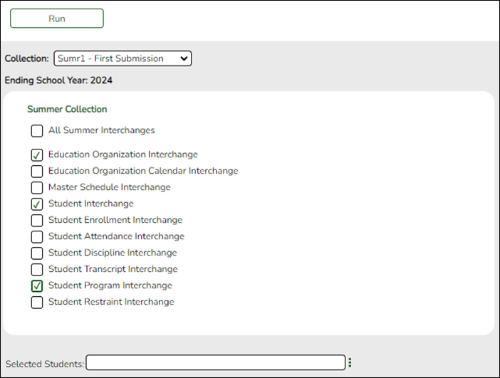 Core Collections Interchange with Summer Collection options selected