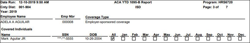 Sample ACA 1095 YTD Report