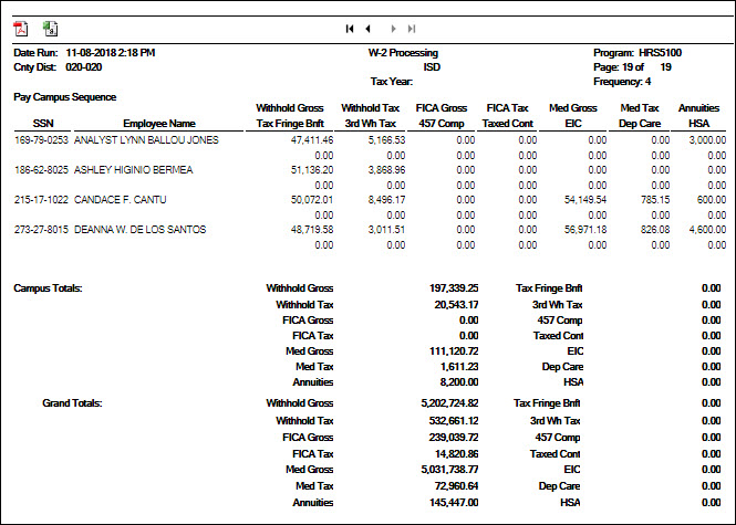 W-2 Processing Report Sample