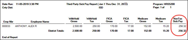 HRS5200 - Third Party Sick Pay Report