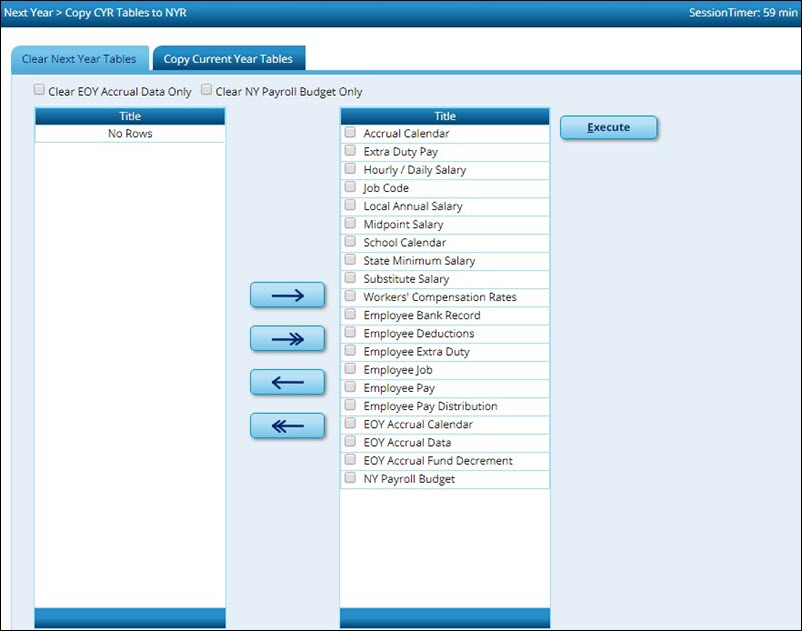 Clear Next Year Tables Tab