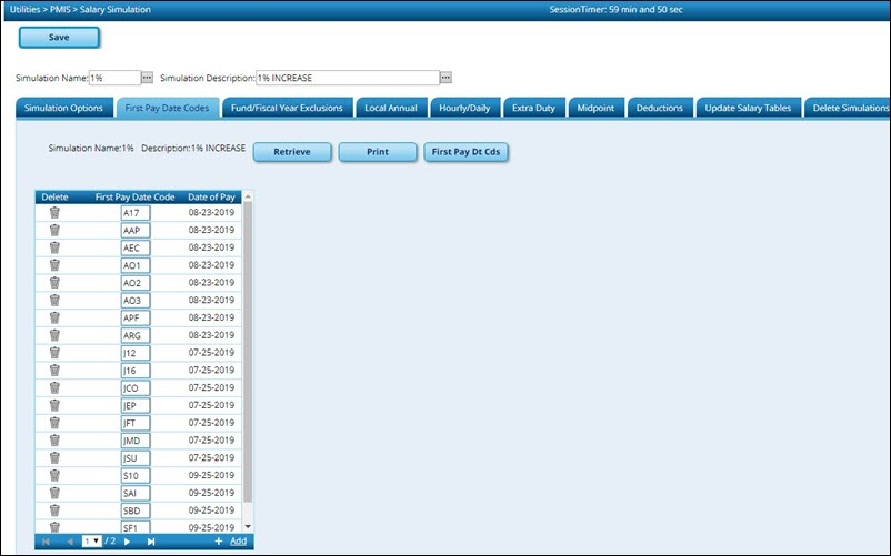 First Pay Date Code Tab