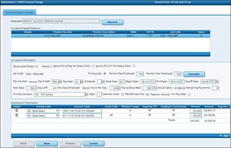 PMIS Forecast Change Page
