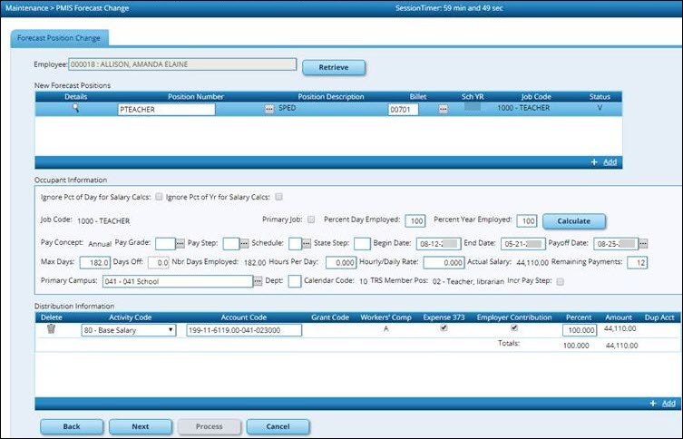 PMIS Forecast Change Page