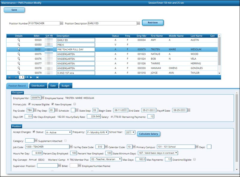PMIS Position Modify Page