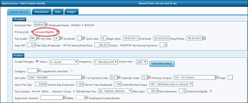 PMIS Position Modify Page With Increase Eligible