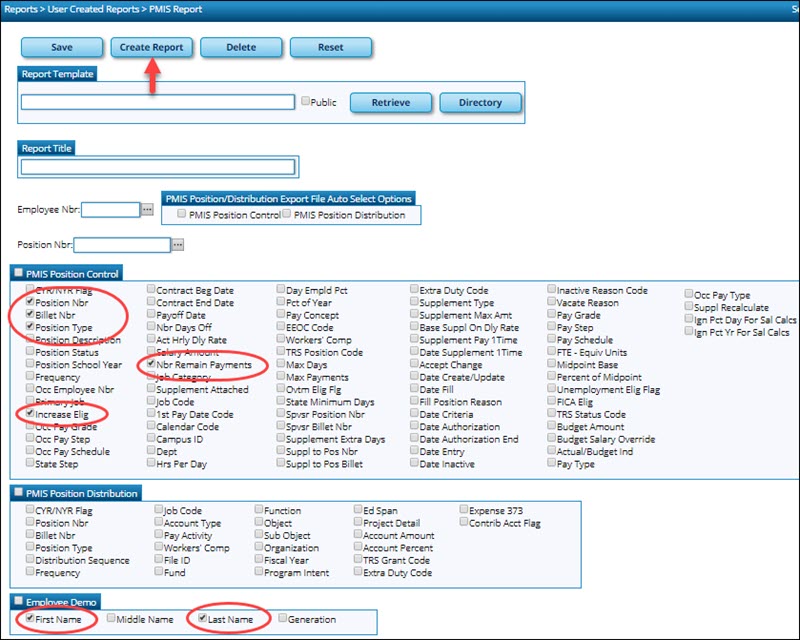 PMIS User Created Report