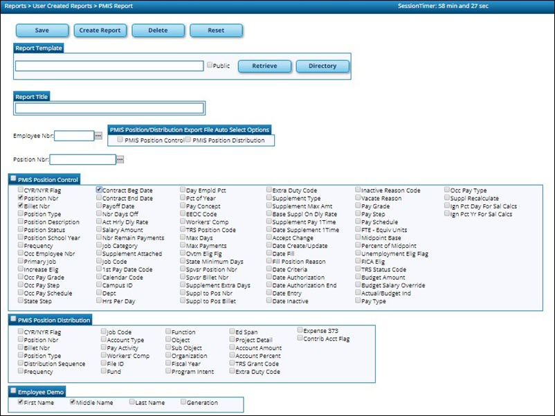 PMIS User Created Report