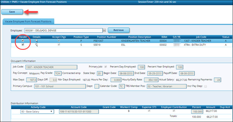 Vacate Employee From Forecast Positions