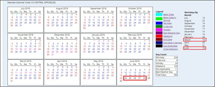 Workday Calendar Example
